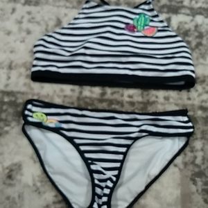 2 piece justice black and white striped swimsuit